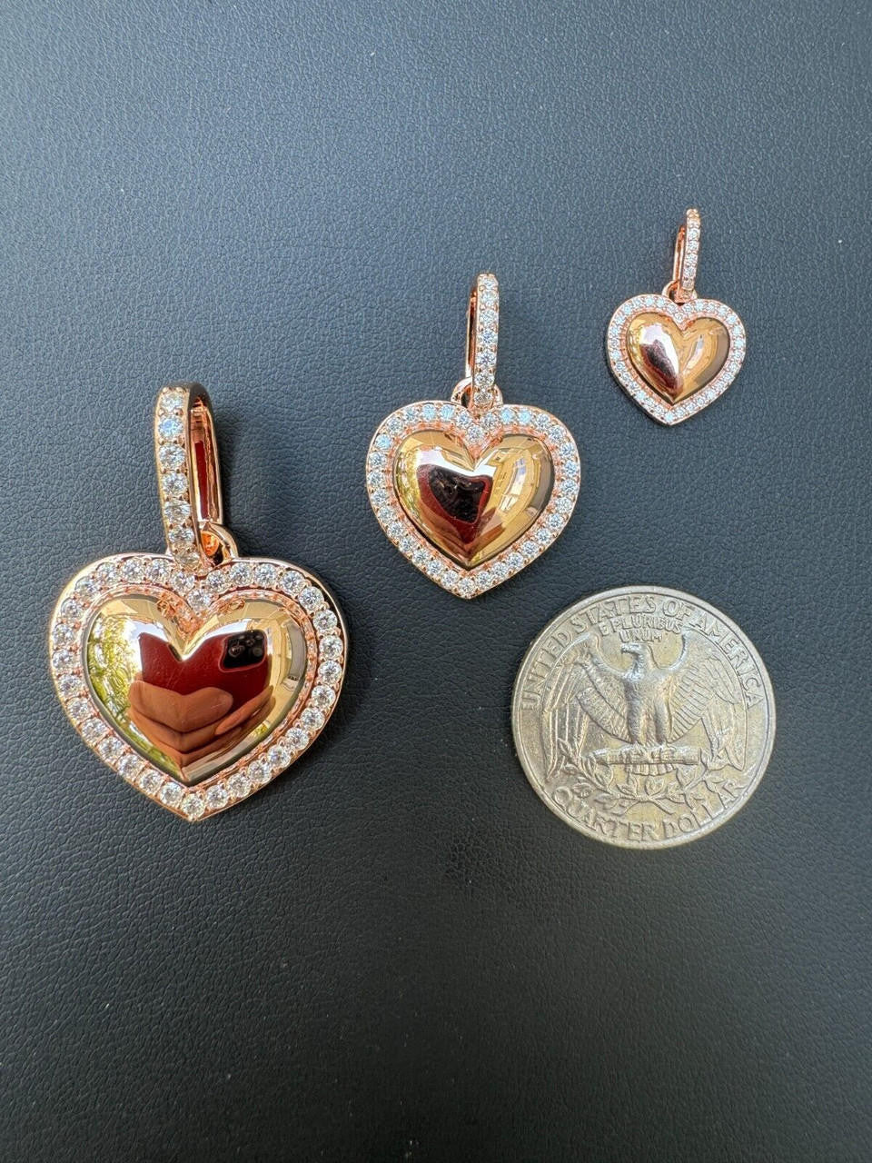 MOISSANITE 3D Puffed Heart Shaped Pendant - 14k Rose Gold Vermeil 925 Silver - 3 Sizes 0.75"-1.5"