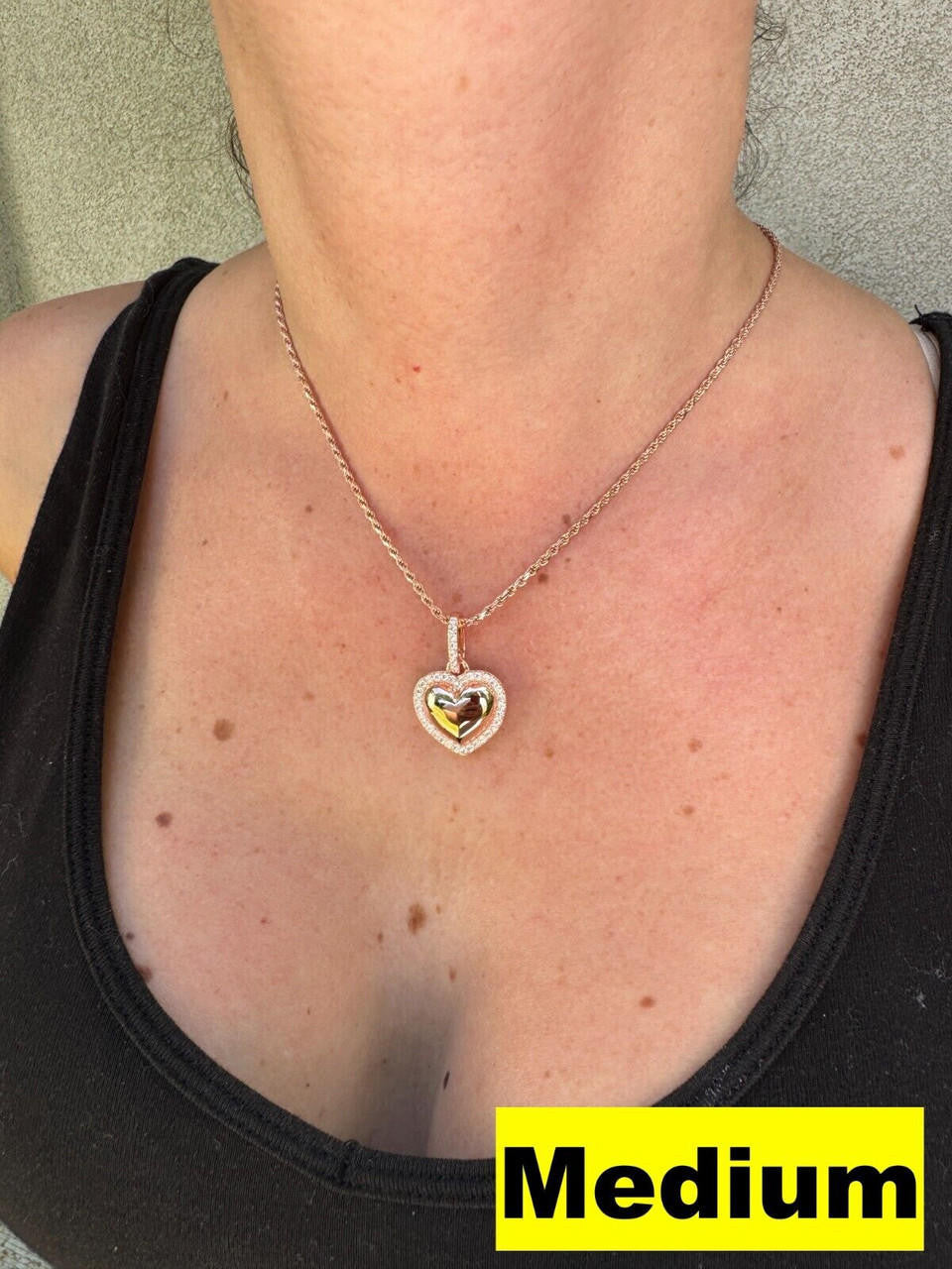 MOISSANITE 3D Puffed Heart Shaped Pendant - 14k Rose Gold Vermeil 925 Silver - 3 Sizes 0.75"-1.5"