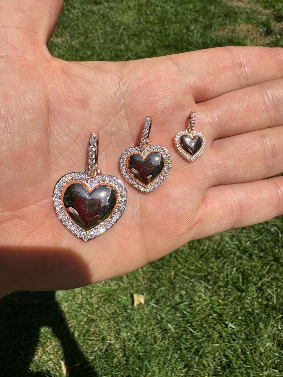 MOISSANITE 3D Puffed Heart Shaped Pendant - 14k Rose Gold Vermeil 925 Silver - 3 Sizes 0.75"-1.5"
