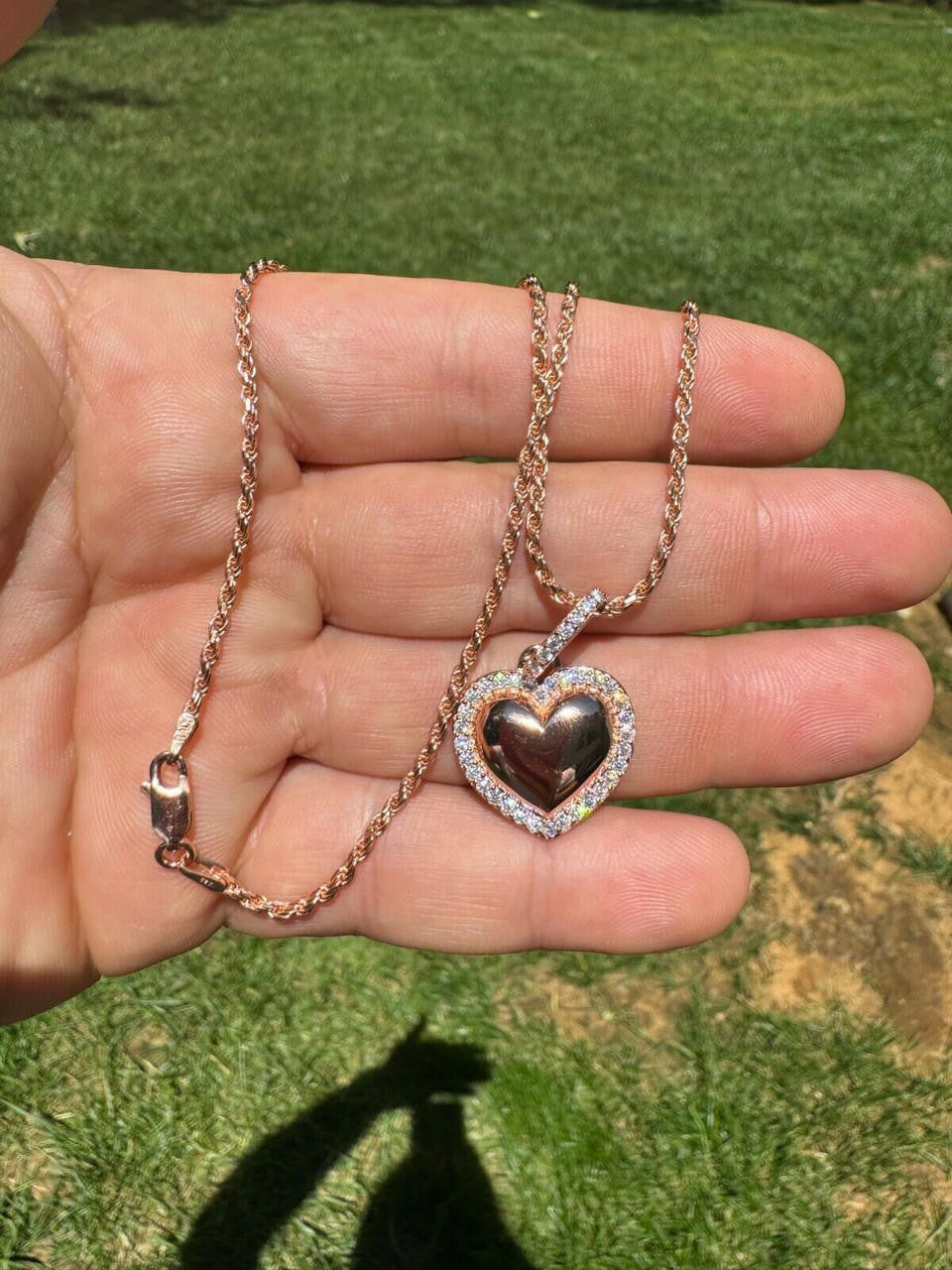 MOISSANITE 3D Puffed Heart Shaped Pendant - 14k Rose Gold Vermeil 925 Silver - 3 Sizes 0.75"-1.5"