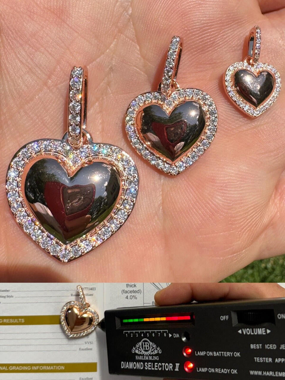 MOISSANITE 3D Puffed Heart Shaped Pendant - 14k Rose Gold Vermeil 925 Silver - 3 Sizes 0.75"-1.5"