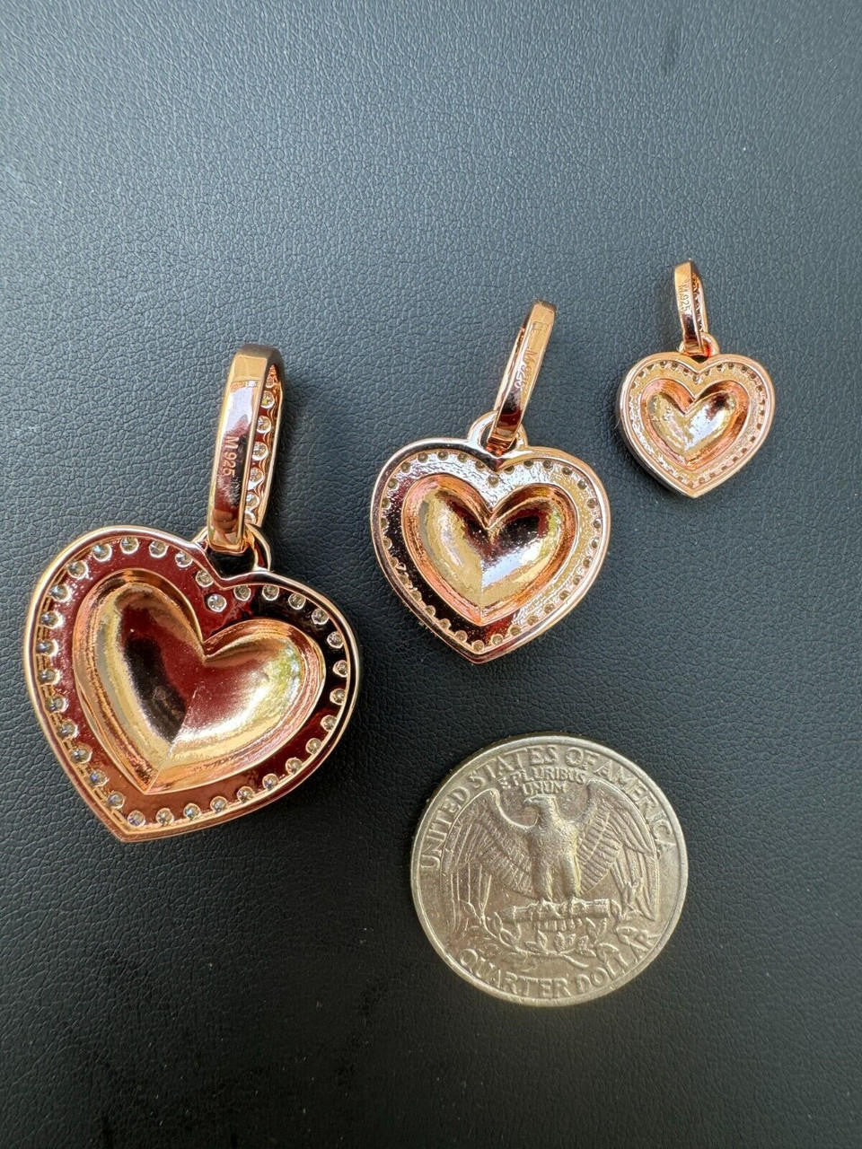 MOISSANITE 3D Puffed Heart Shaped Pendant - 14k Rose Gold Vermeil 925 Silver - 3 Sizes 0.75"-1.5"