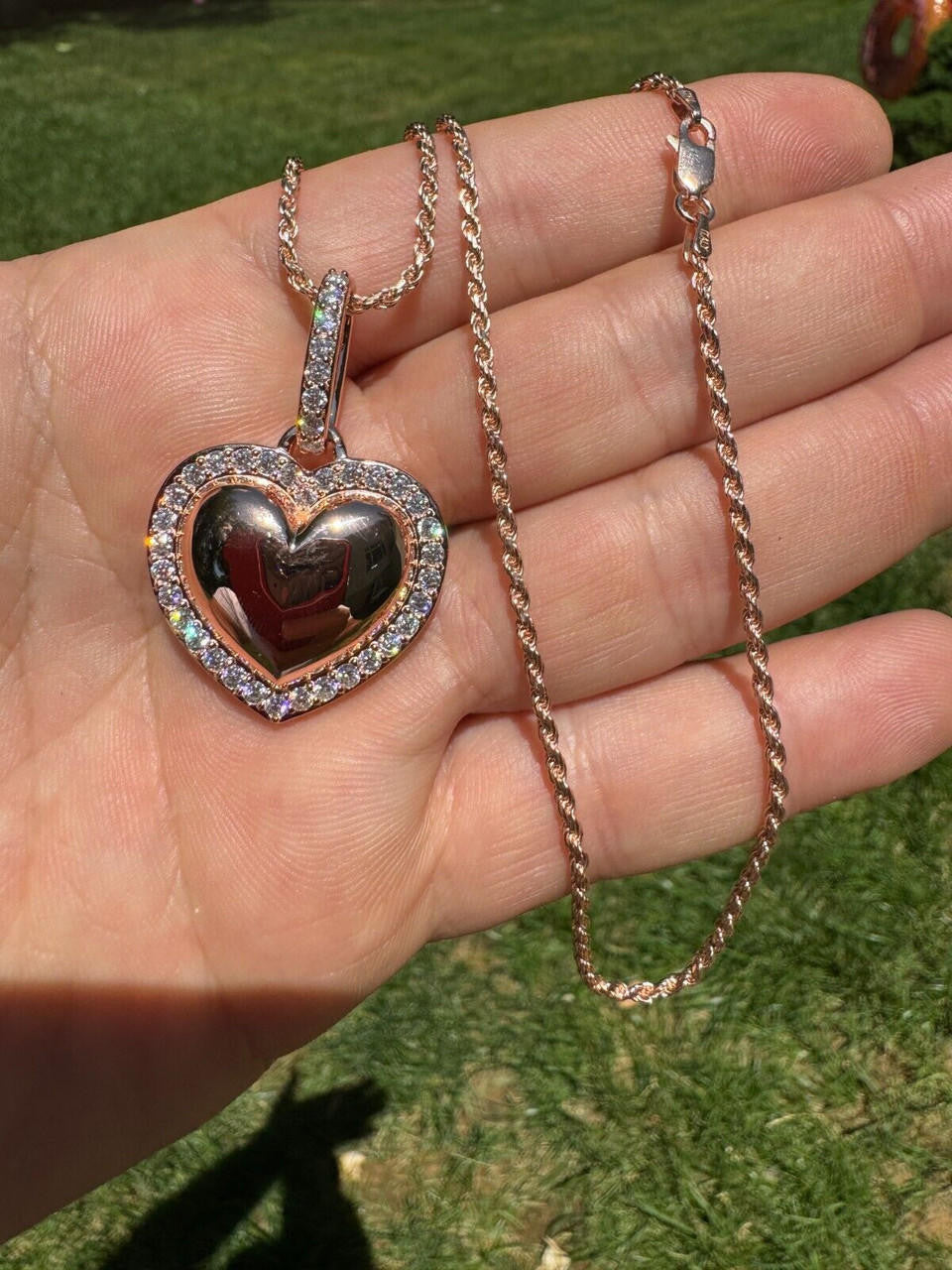 MOISSANITE 3D Puffed Heart Shaped Pendant - 14k Rose Gold Vermeil 925 Silver - 3 Sizes 0.75"-1.5"