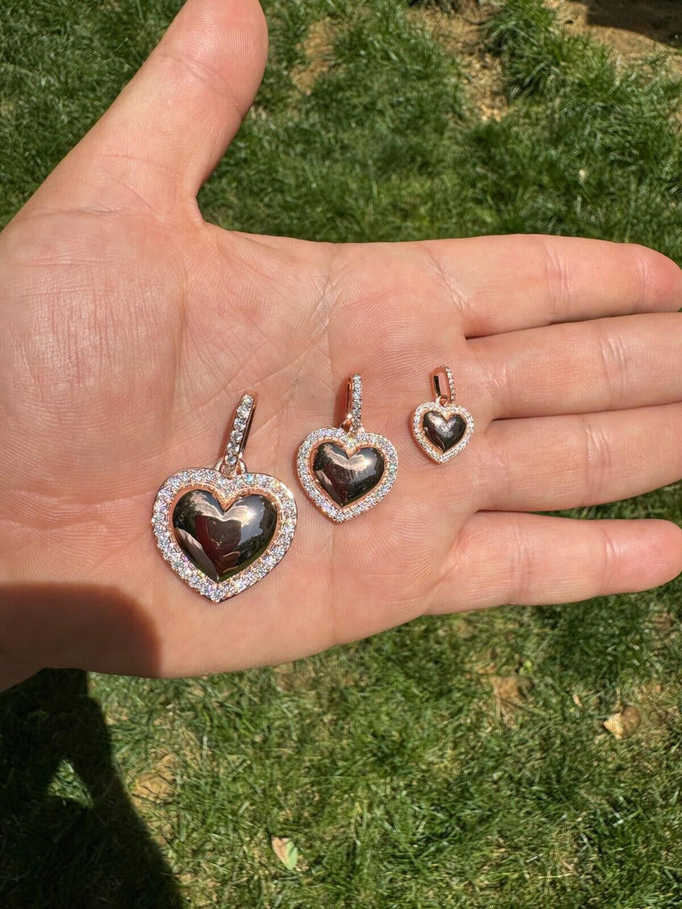 MOISSANITE 3D Puffed Heart Shaped Pendant - 14k Rose Gold Vermeil 925 Silver - 3 Sizes 0.75"-1.5"