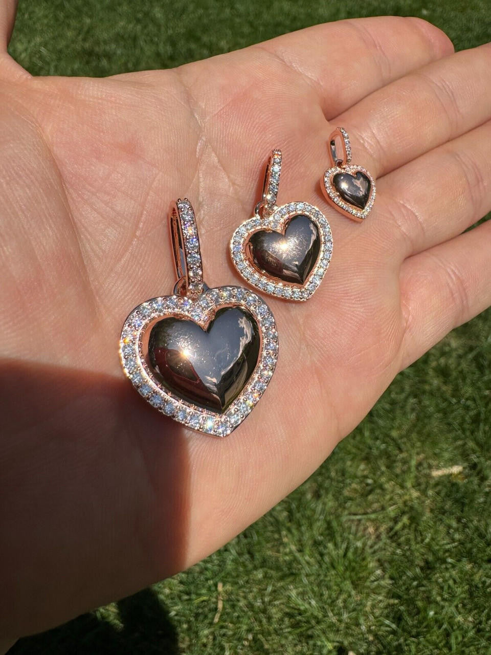 MOISSANITE 3D Puffed Heart Shaped Pendant - 14k Rose Gold Vermeil 925 Silver - 3 Sizes 0.75"-1.5"