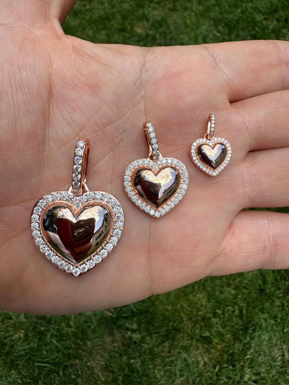 MOISSANITE 3D Puffed Heart Shaped Pendant - 14k Rose Gold Vermeil 925 Silver - 3 Sizes 0.75"-1.5"