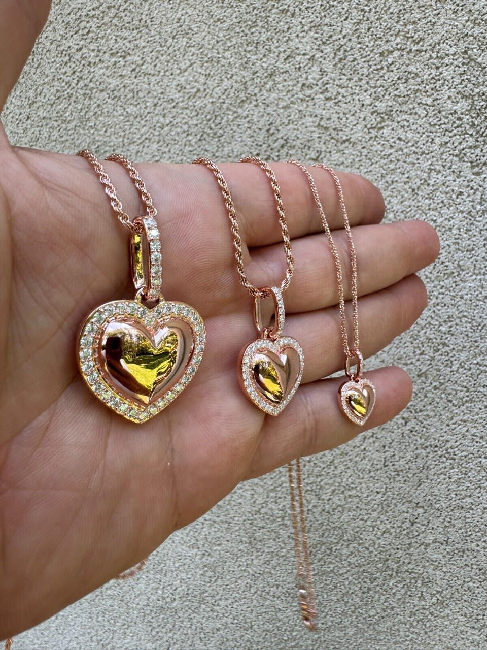 MOISSANITE 3D Puffed Heart Shaped Pendant - 14k Rose Gold Vermeil 925 Silver - 3 Sizes 0.75"-1.5"