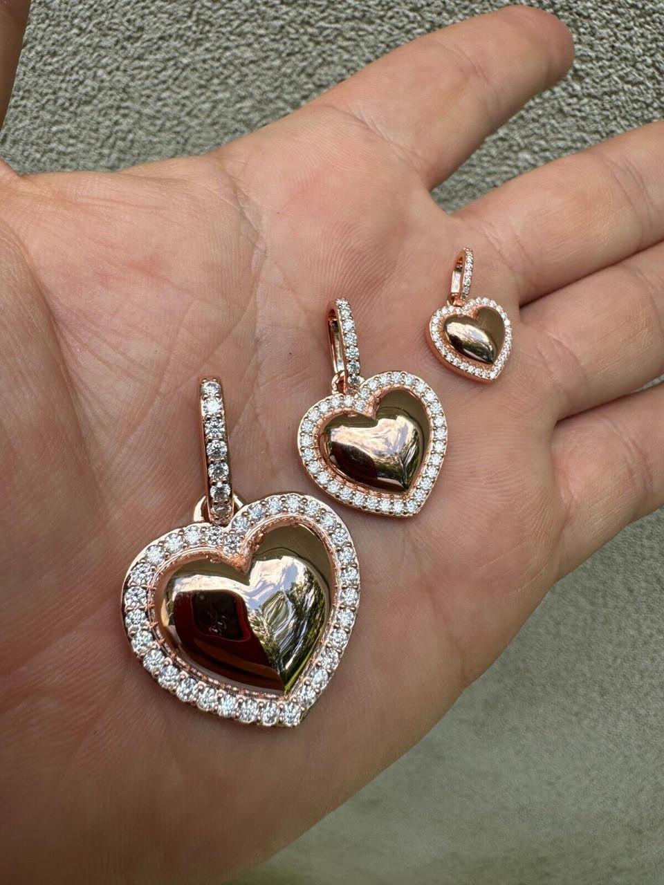 MOISSANITE 3D Puffed Heart Shaped Pendant - 14k Rose Gold Vermeil 925 Silver - 3 Sizes 0.75"-1.5"