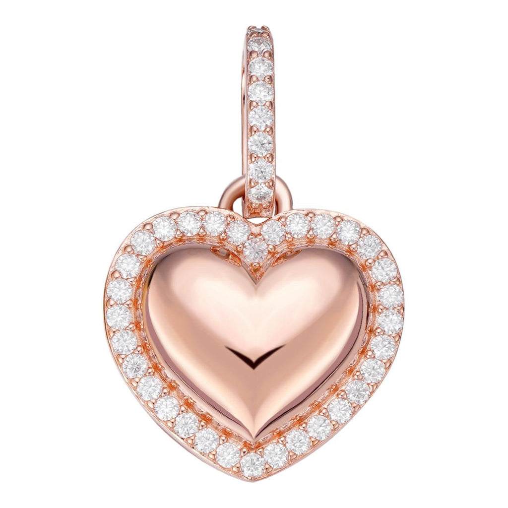 MOISSANITE 3D Puffed Heart Shaped Pendant - 14k Rose Gold Vermeil 925 Silver - 3 Sizes 0.75"-1.5"
