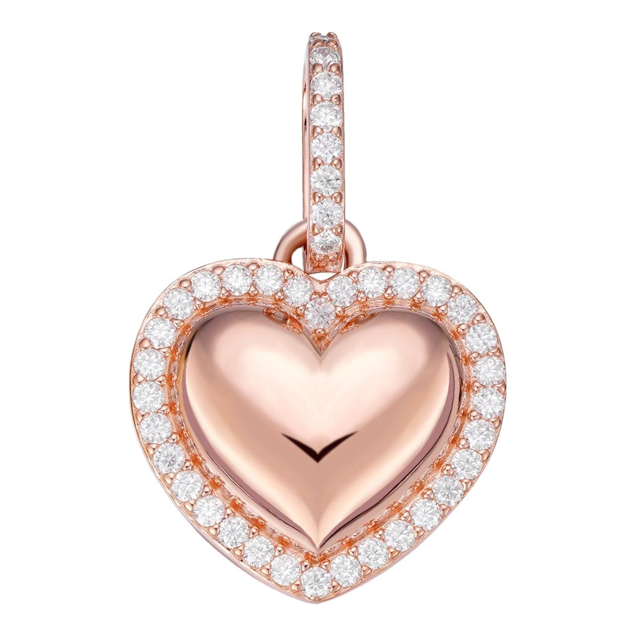 MOISSANITE 3D Puffed Heart Shaped Pendant - 14k Rose Gold Vermeil 925 Silver - 3 Sizes 0.75"-1.5"