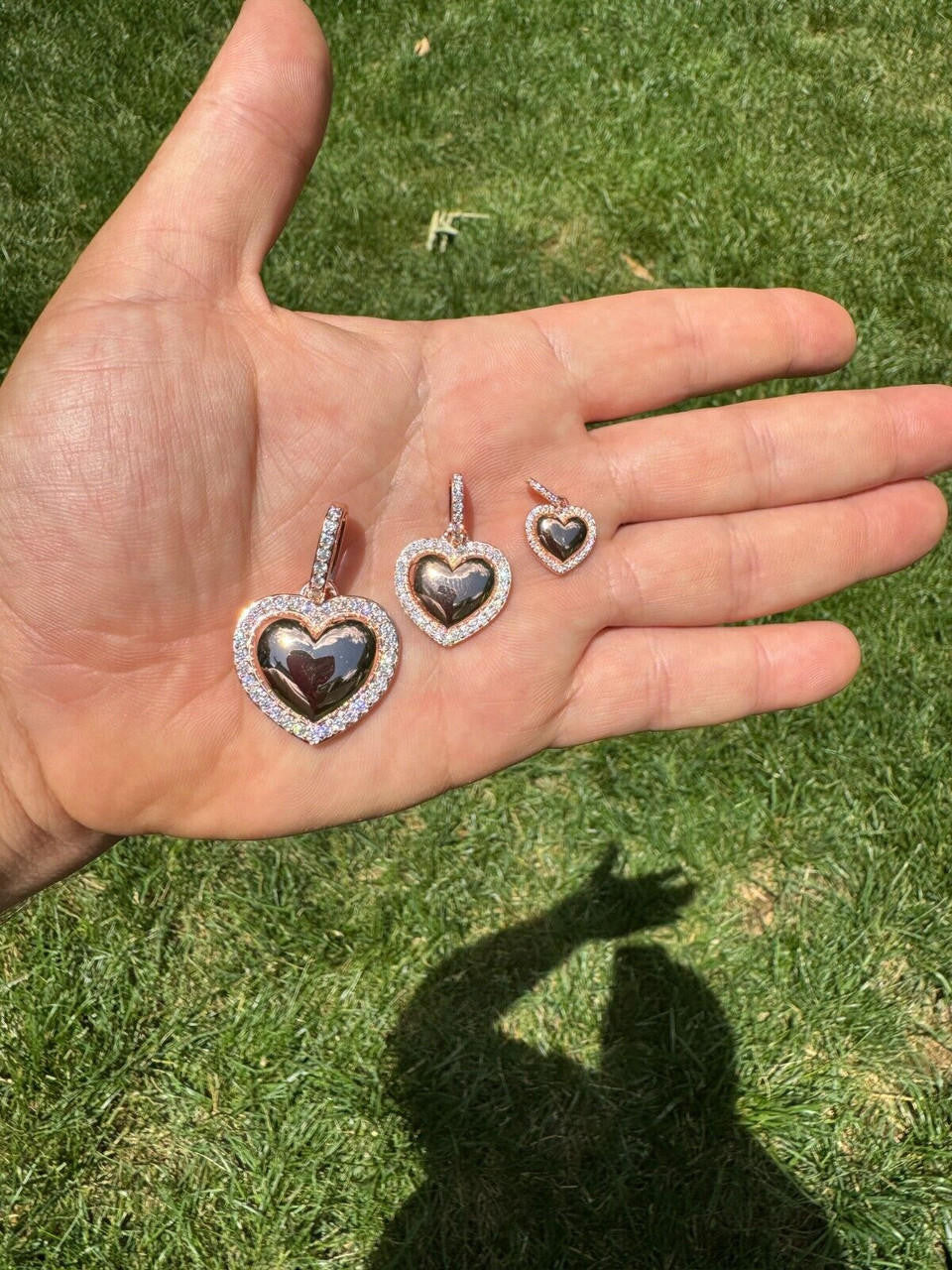MOISSANITE 3D Puffed Heart Shaped Pendant - 14k Rose Gold Vermeil 925 Silver - 3 Sizes 0.75"-1.5"