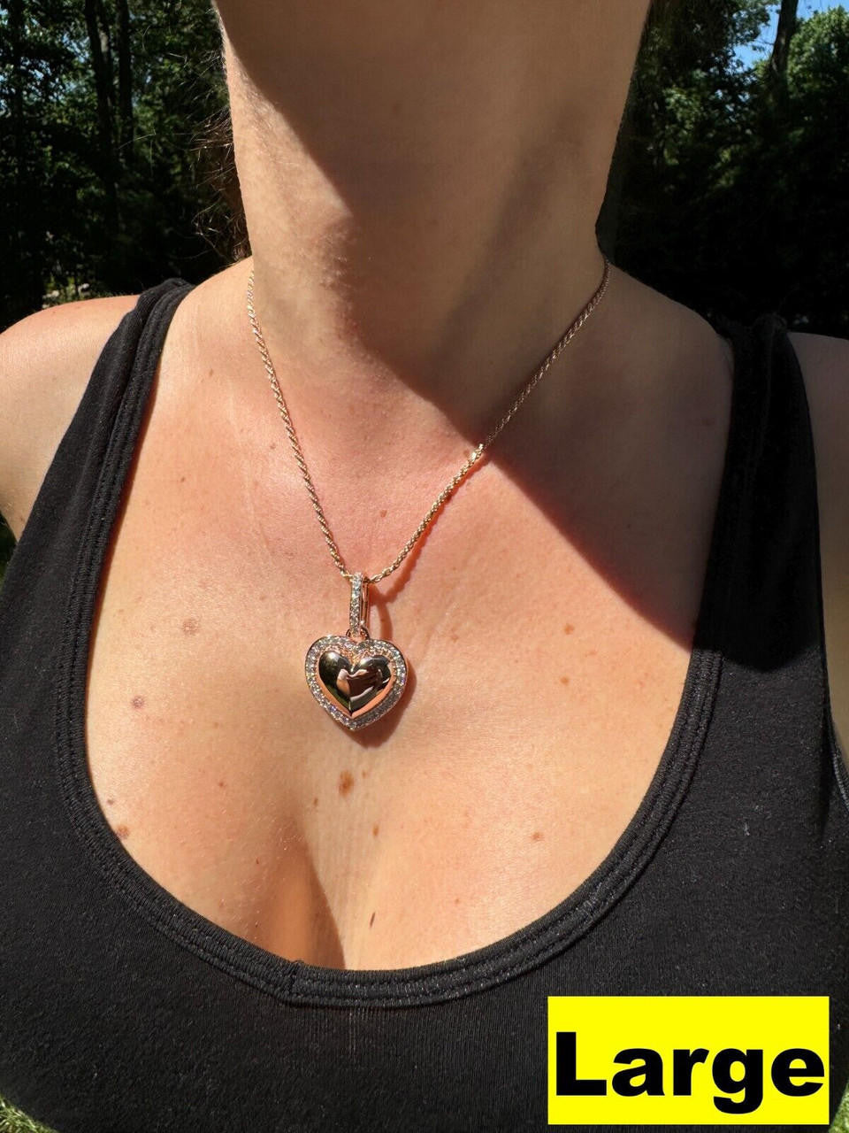 MOISSANITE 3D Puffed Heart Shaped Pendant - 14k Rose Gold Vermeil 925 Silver - 3 Sizes 0.75"-1.5"