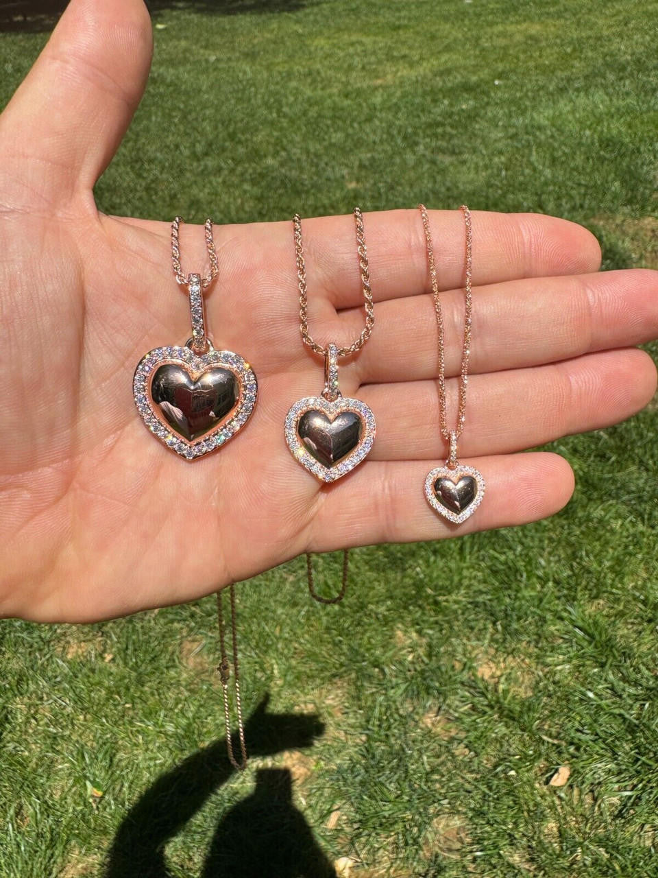 MOISSANITE 3D Puffed Heart Shaped Pendant - 14k Rose Gold Vermeil 925 Silver - 3 Sizes 0.75"-1.5"