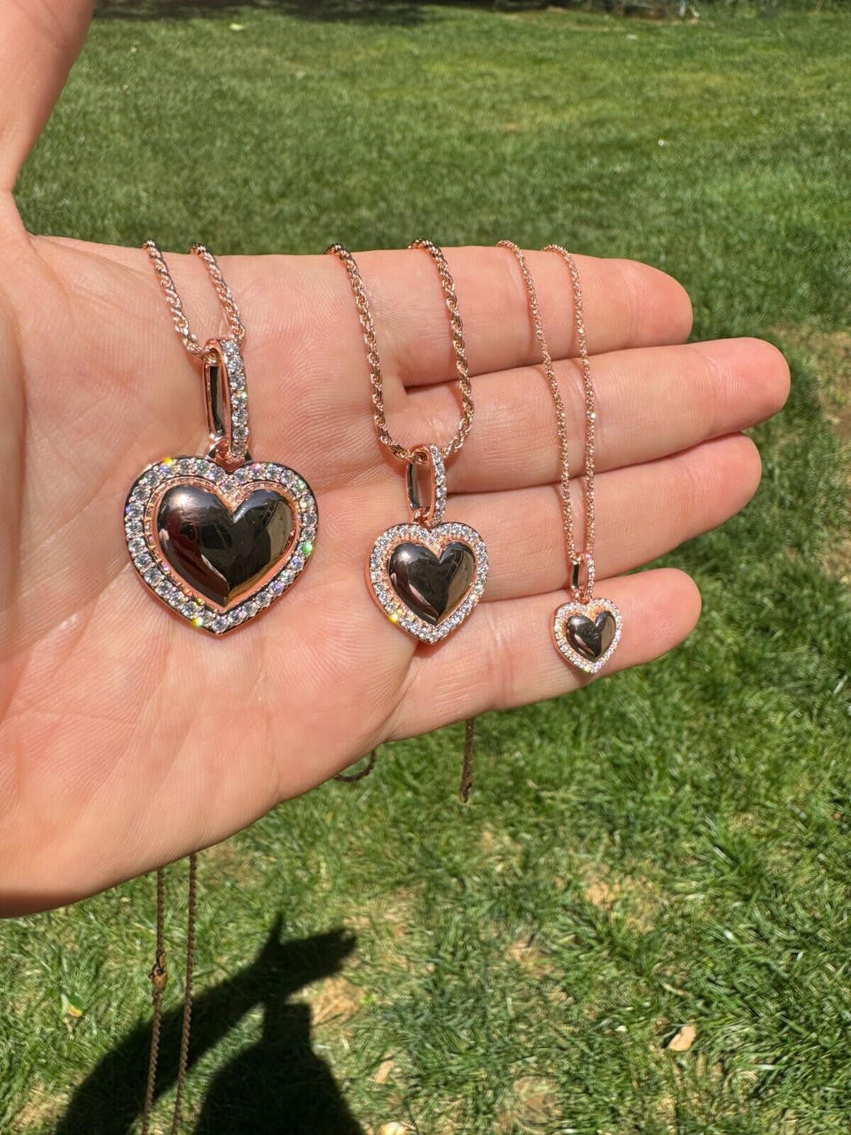 MOISSANITE 3D Puffed Heart Shaped Pendant - 14k Rose Gold Vermeil 925 Silver - 3 Sizes 0.75"-1.5"