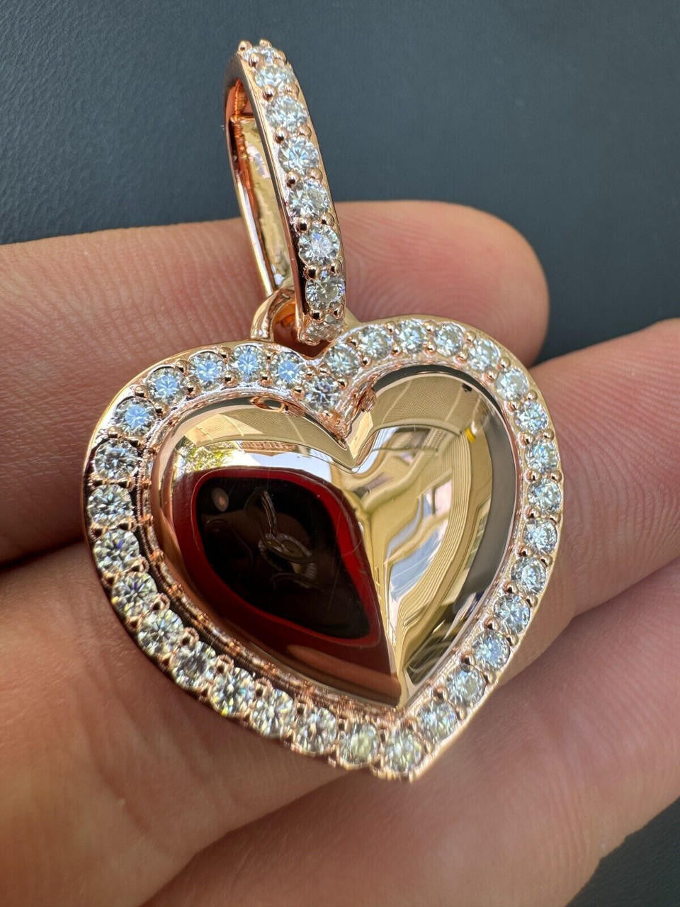 MOISSANITE 3D Puffed Heart Shaped Pendant - 14k Rose Gold Vermeil 925 Silver - 3 Sizes 0.75"-1.5"