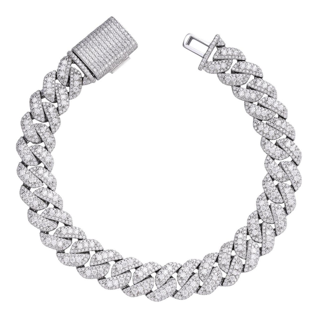 3D Miami Cuban Link Prong Bracelet Iced Out - 925 Silver - 10mm-14mm - 7-9"