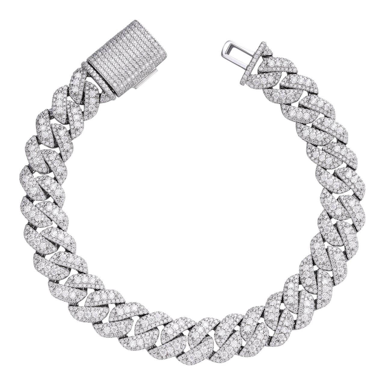 3D Miami Cuban Link Prong Bracelet Iced Out - 925 Silver - 10mm-14mm - 7-9"