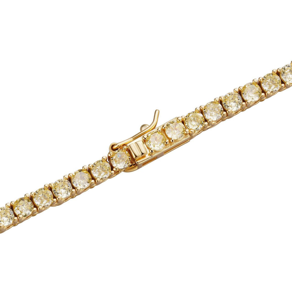 3mm Canary Yellow CZ Tennis Bracelet Real 925 Sterling Silver 14k Gold Plated