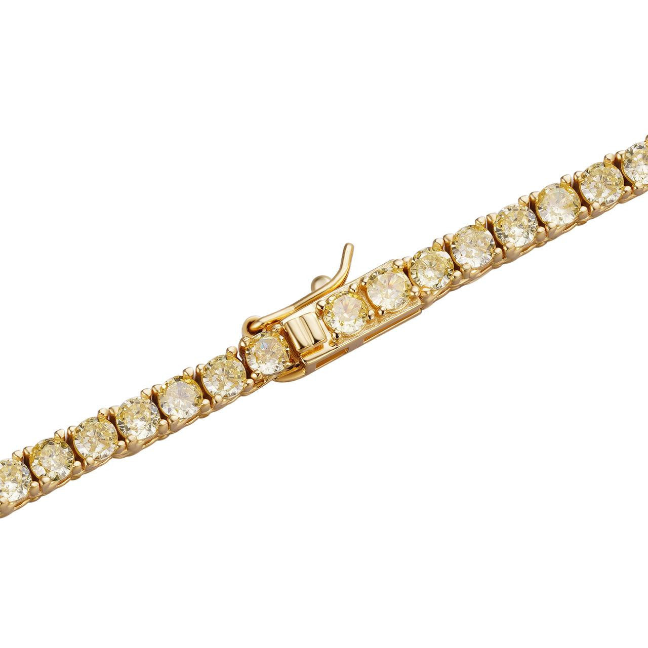 3mm Canary Yellow CZ Tennis Bracelet Real 925 Sterling Silver 14k Gold Plated