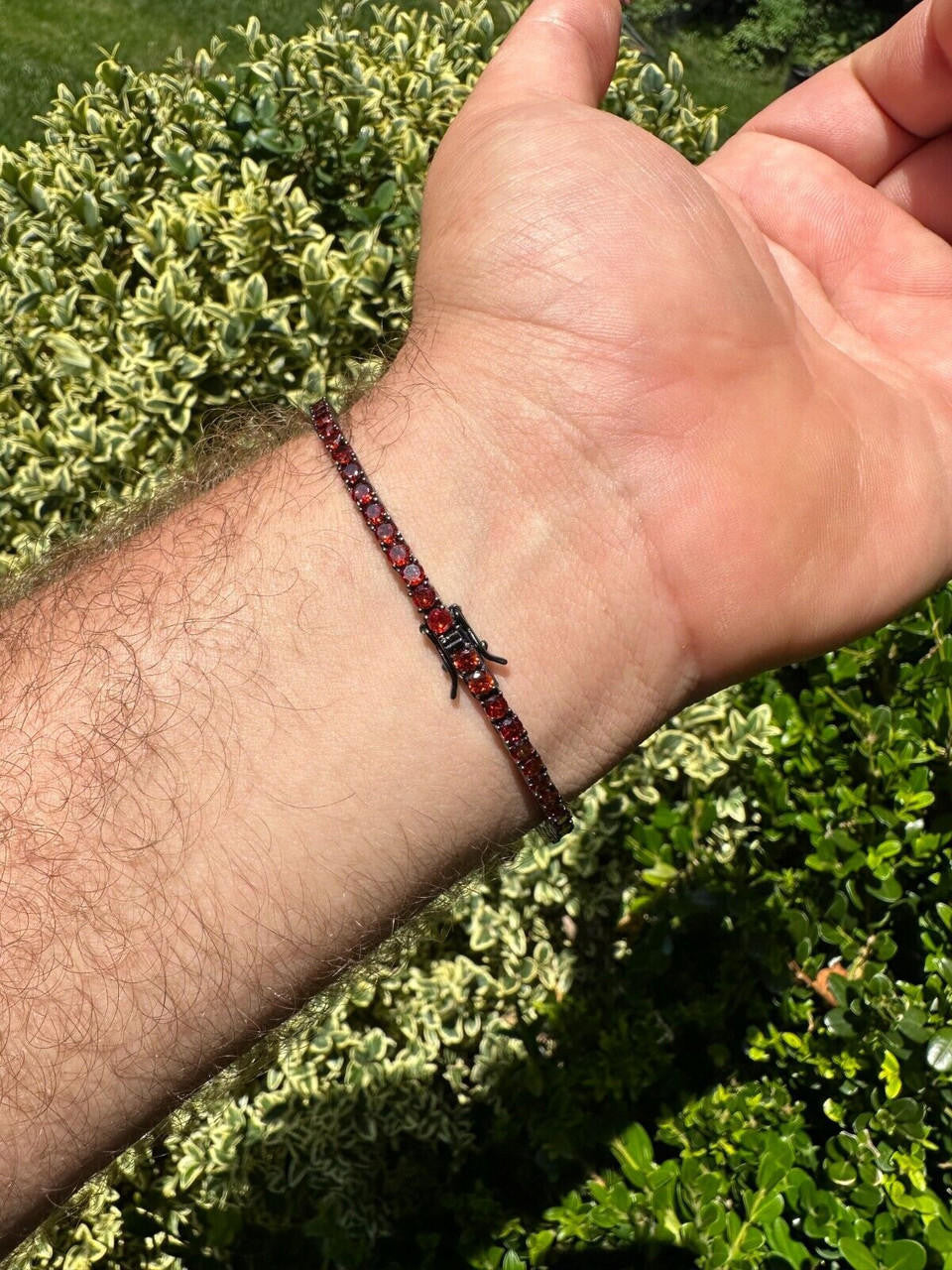 3mm Deep Red CZ Tennis Bracelet Real Iced 925 Sterling Silver Mens Ladies 6-8.5"