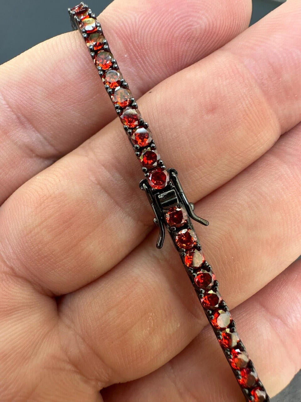 3mm Deep Red CZ Tennis Bracelet Real Iced 925 Sterling Silver Mens Ladies 6-8.5"