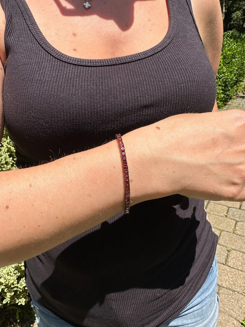3mm Deep Red CZ Tennis Bracelet Real Iced 925 Sterling Silver Mens Ladies 6-8.5"