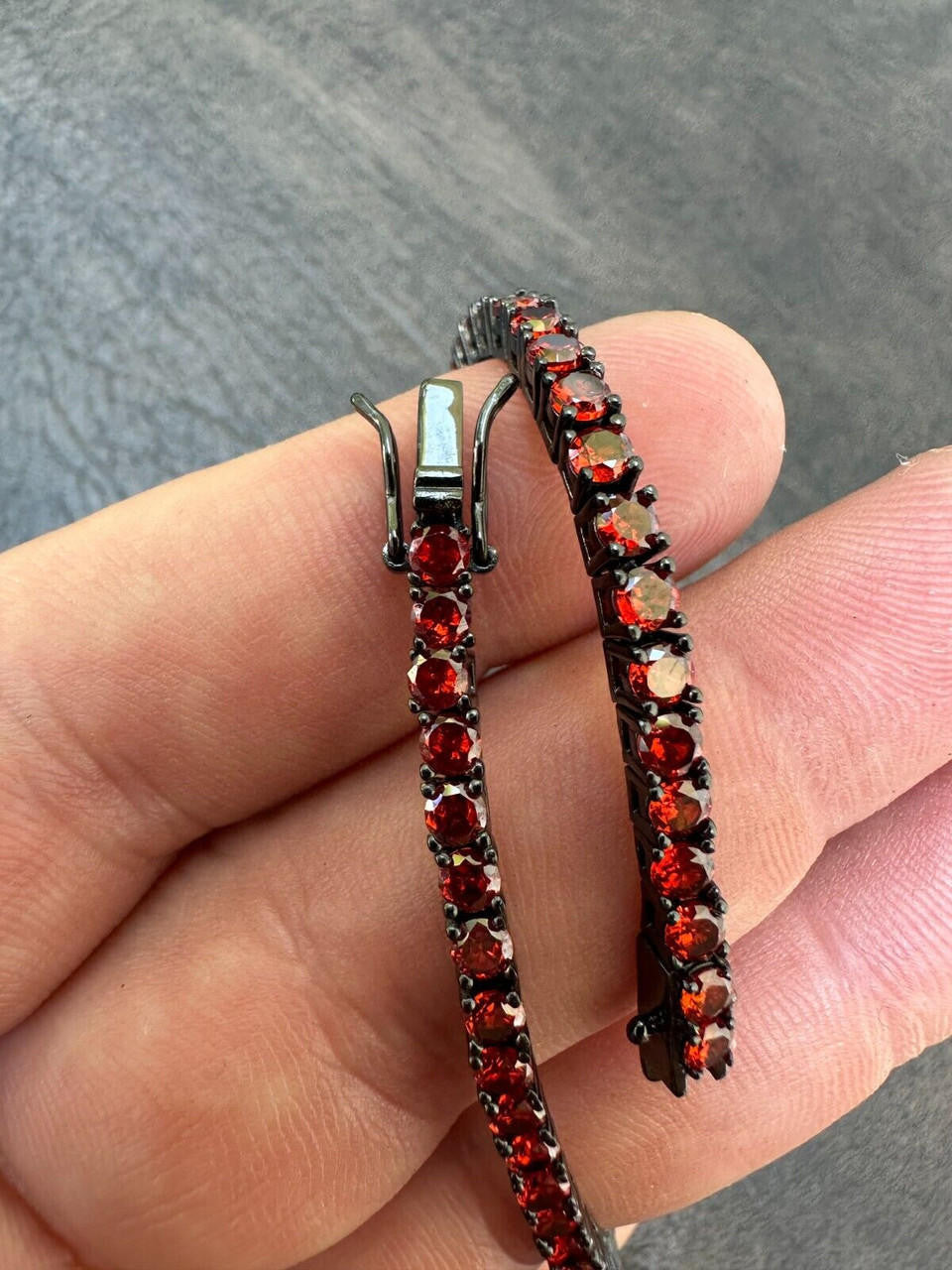 3mm Deep Red CZ Tennis Bracelet Real Iced 925 Sterling Silver Mens Ladies 6-8.5"