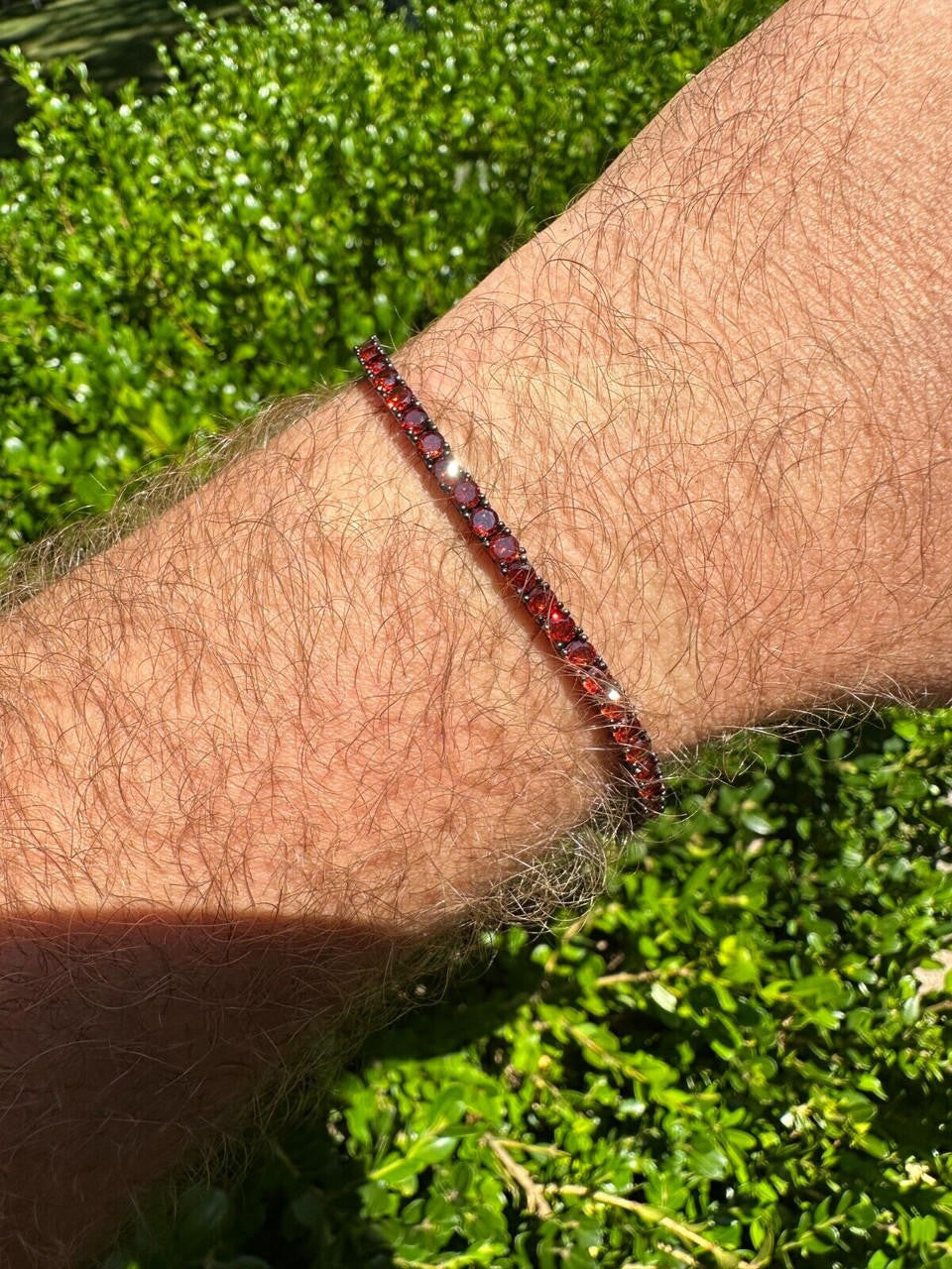 3mm Deep Red CZ Tennis Bracelet Real Iced 925 Sterling Silver Mens Ladies 6-8.5"