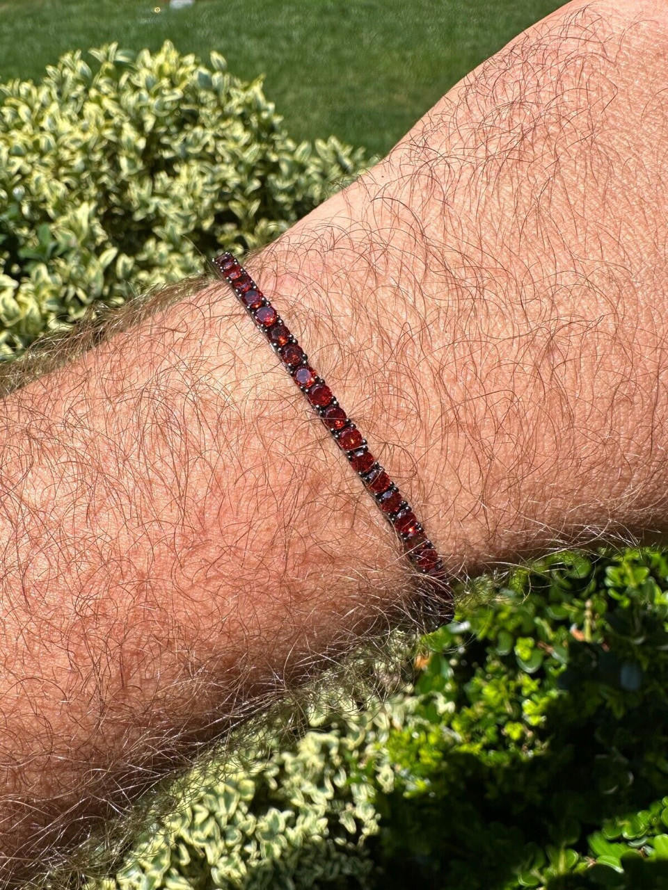 3mm Deep Red CZ Tennis Bracelet Real Iced 925 Sterling Silver Mens Ladies 6-8.5"