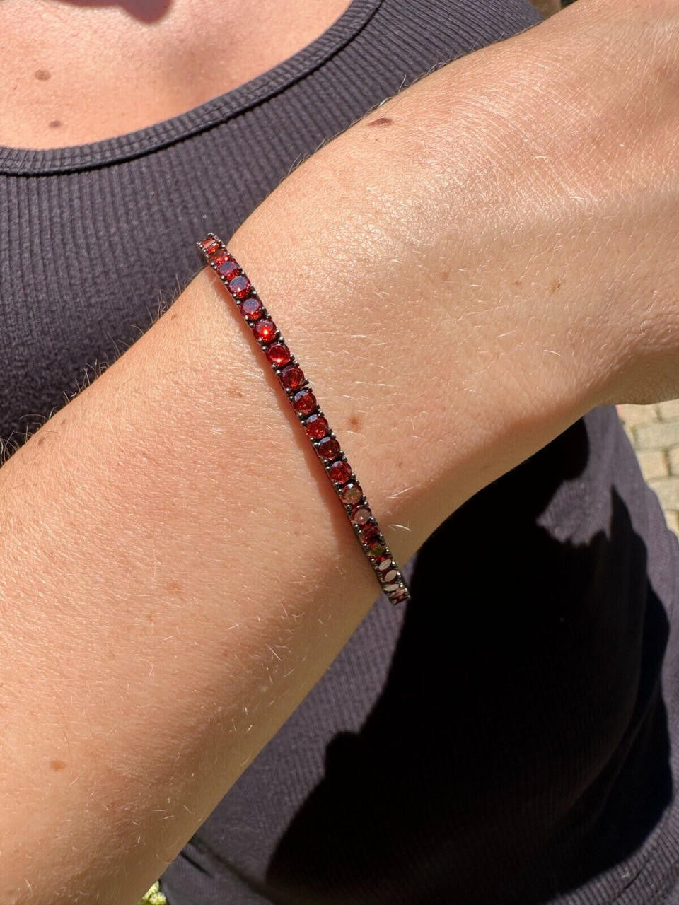 3mm Deep Red CZ Tennis Bracelet Real Iced 925 Sterling Silver Mens Ladies 6-8.5"
