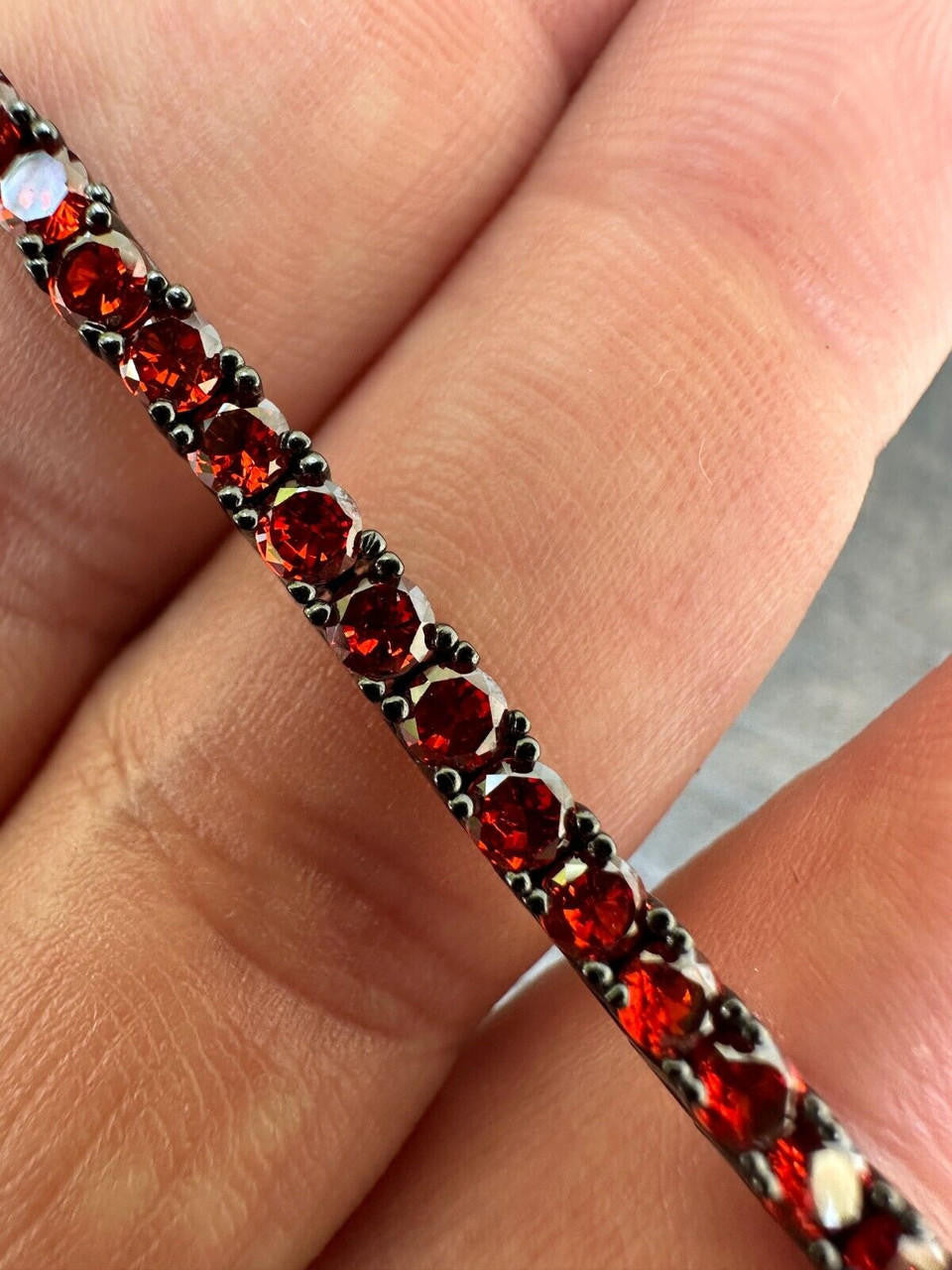 3mm Deep Red CZ Tennis Bracelet Real Iced 925 Sterling Silver Mens Ladies 6-8.5"