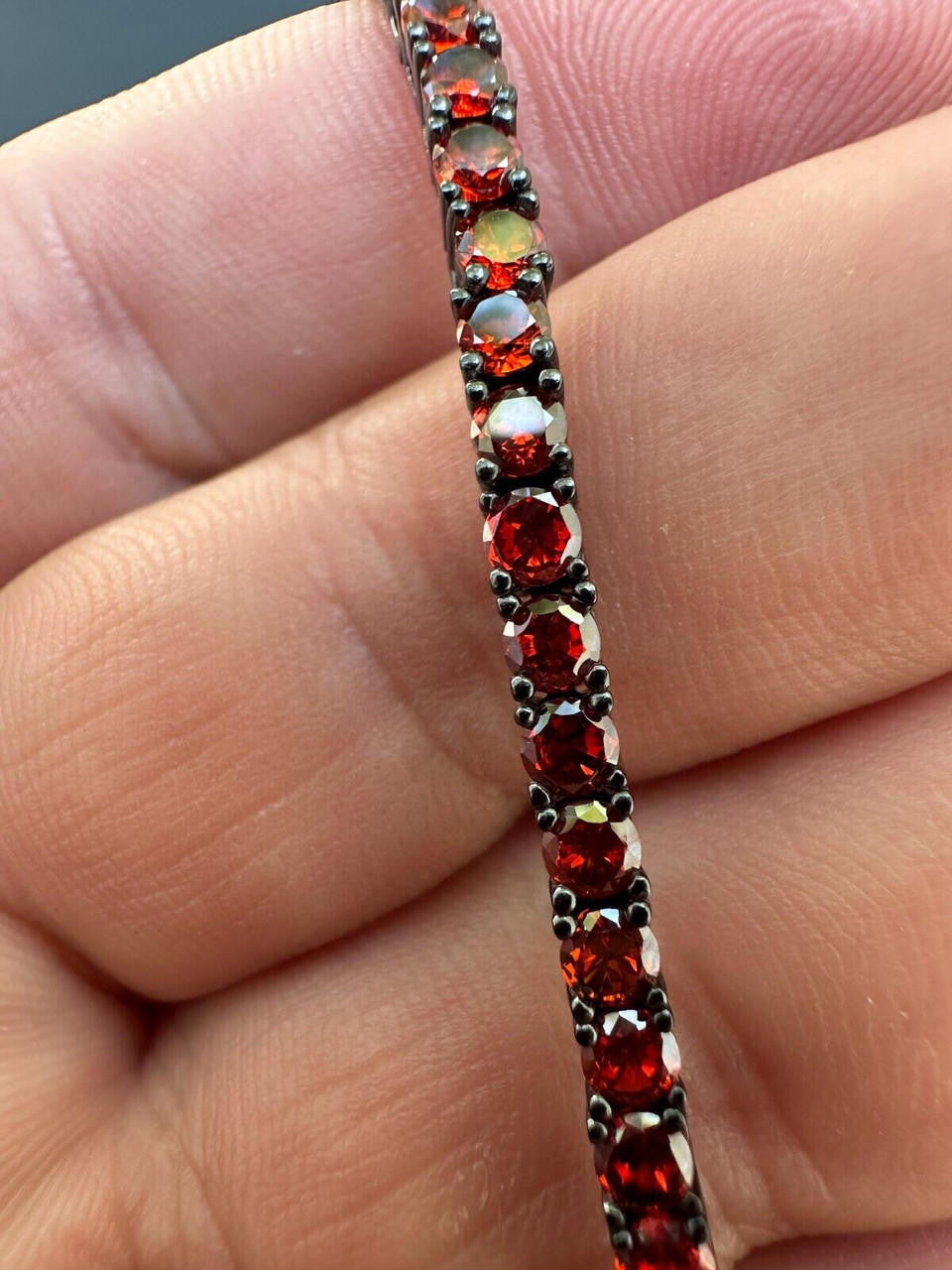 3mm Deep Red CZ Tennis Bracelet Real Iced 925 Sterling Silver Mens Ladies 6-8.5"