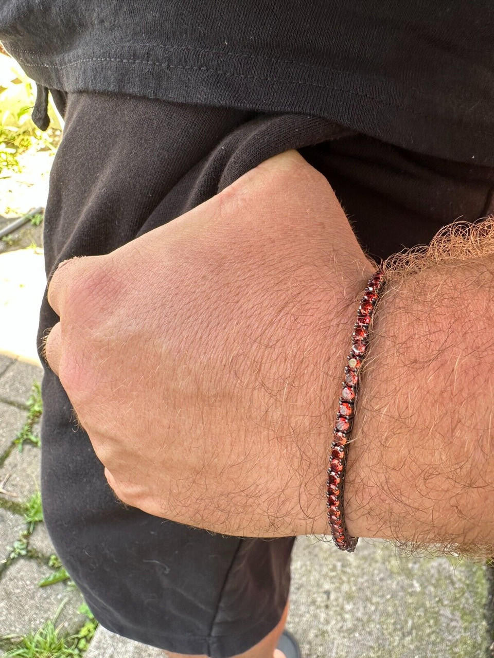 3mm Deep Red CZ Tennis Bracelet Real Iced 925 Sterling Silver Mens Ladies 6-8.5"