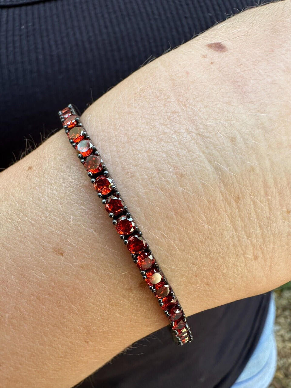 3mm Deep Red CZ Tennis Bracelet Real Iced 925 Sterling Silver Mens Ladies 6-8.5"