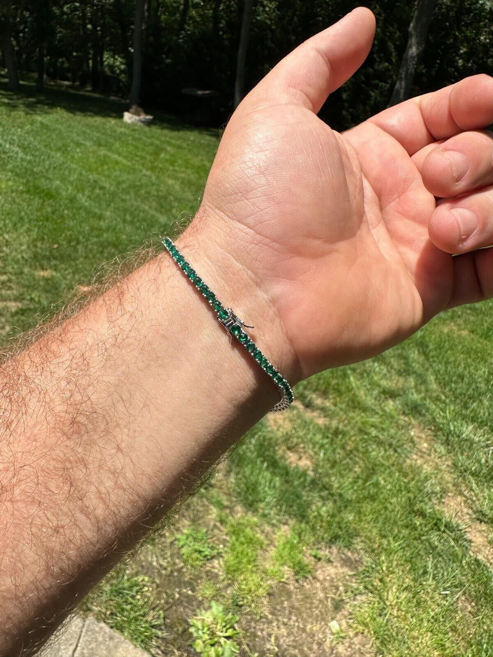 3mm Green CZ Tennis Bracelet Real Iced 925 Sterling Silver Mens Ladies 6-8.5"