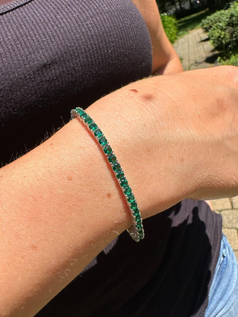 3mm Green CZ Tennis Bracelet Real Iced 925 Sterling Silver Mens Ladies 6-8.5"