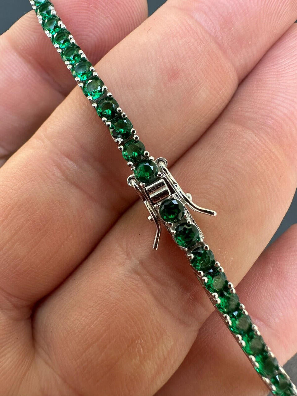 3mm Green CZ Tennis Bracelet Real Iced 925 Sterling Silver Mens Ladies 6-8.5"