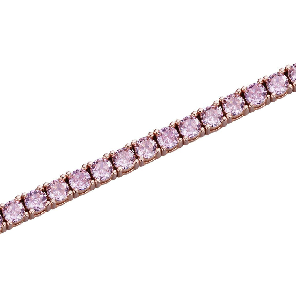 3mm Pink CZ Tennis Bracelet Real Iced 925 Sterling Silver 14k Rose Gold Plated