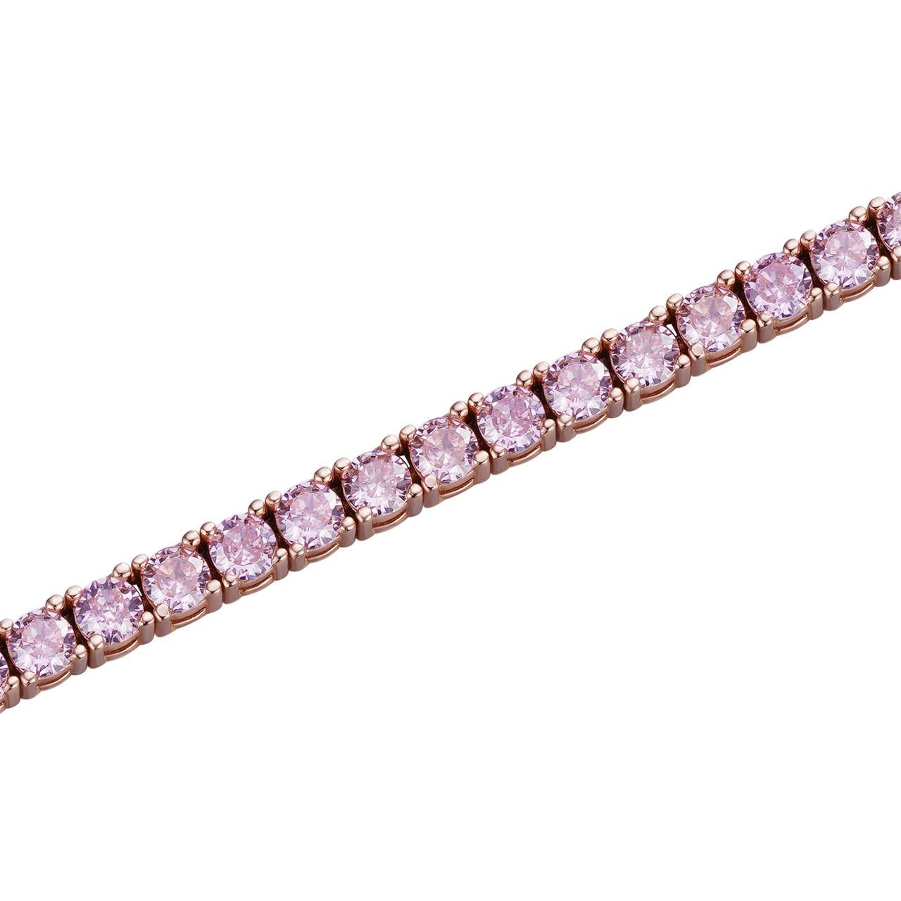 3mm Pink CZ Tennis Bracelet Real Iced 925 Sterling Silver 14k Rose Gold Plated