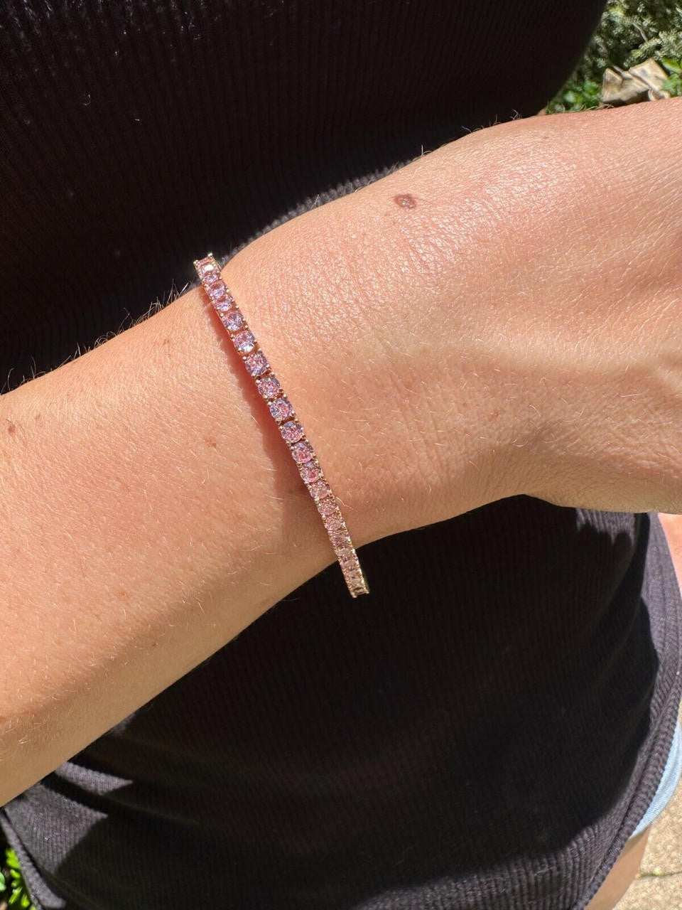 3mm Pink CZ Tennis Bracelet Real Iced 925 Sterling Silver 14k Rose Gold Plated