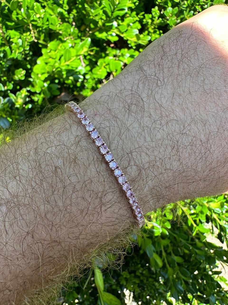3mm Pink CZ Tennis Bracelet Real Iced 925 Sterling Silver 14k Rose Gold Plated