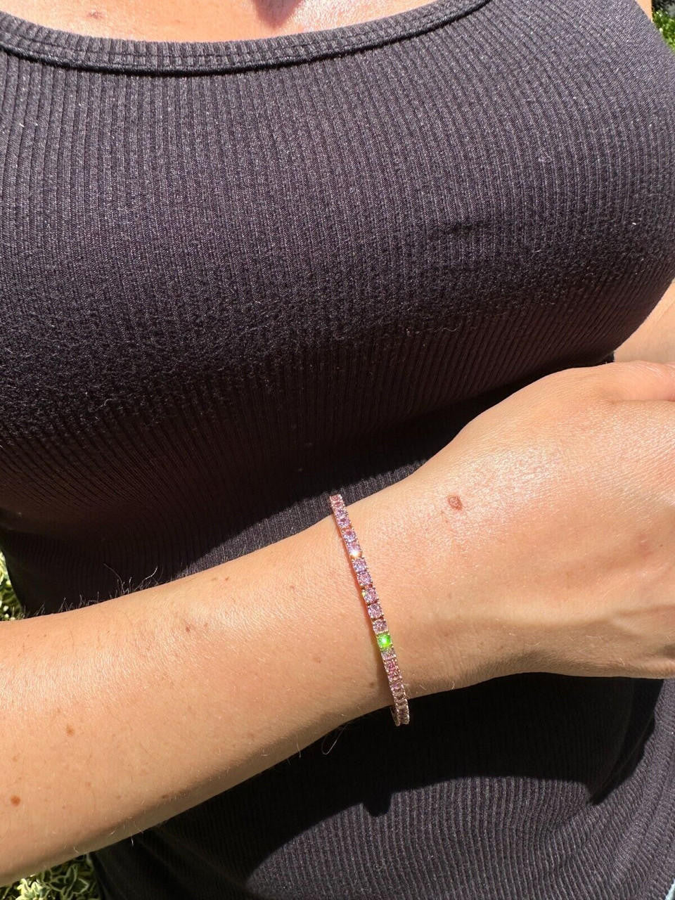 3mm Pink CZ Tennis Bracelet Real Iced 925 Sterling Silver 14k Rose Gold Plated