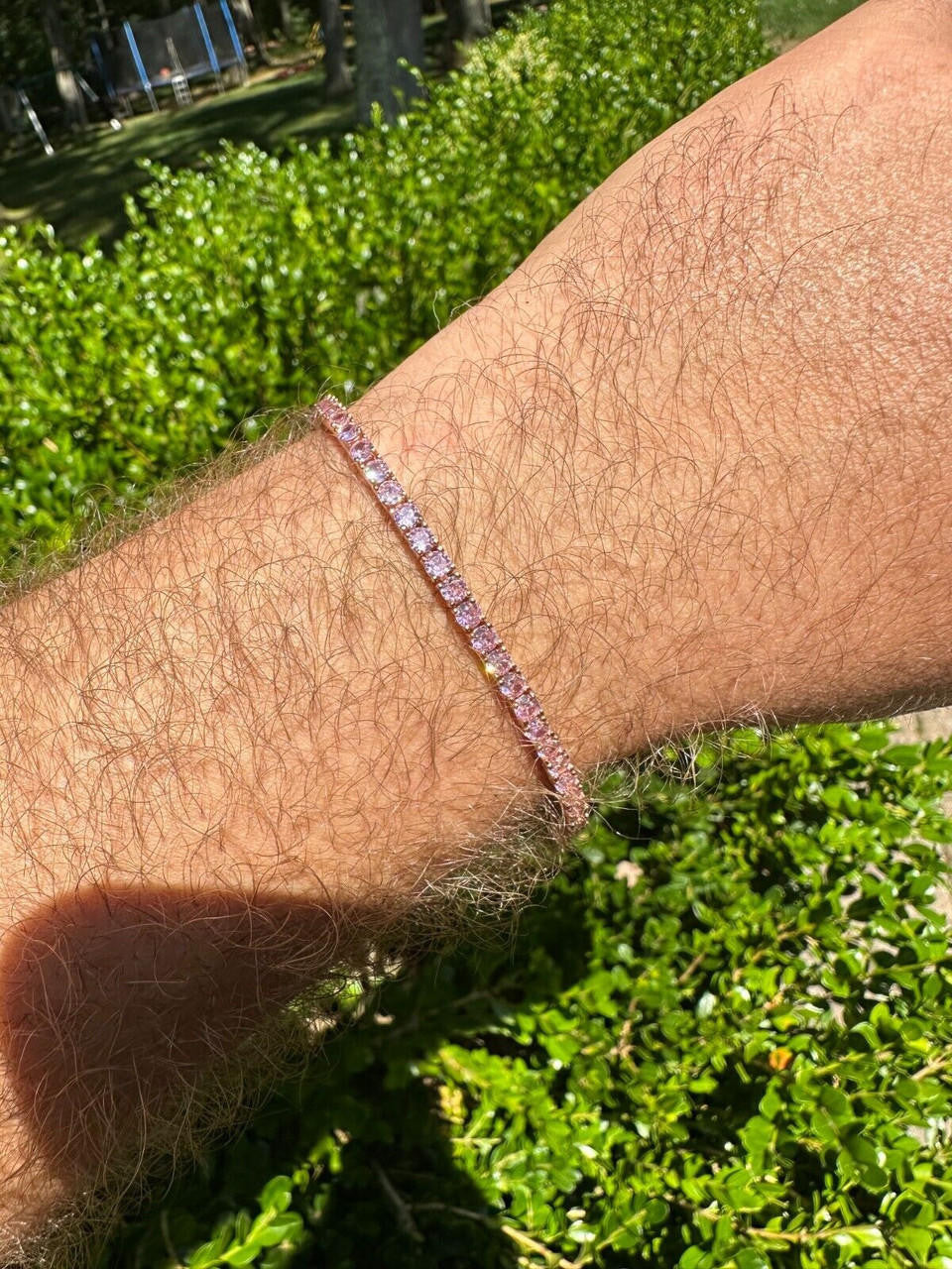 3mm Pink CZ Tennis Bracelet Real Iced 925 Sterling Silver 14k Rose Gold Plated