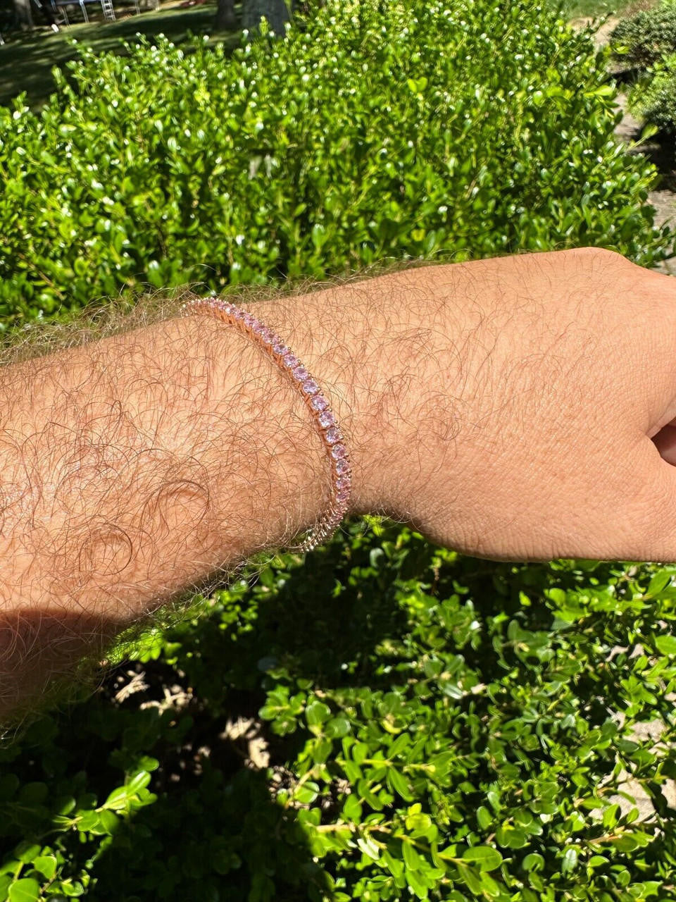 3mm Pink CZ Tennis Bracelet Real Iced 925 Sterling Silver 14k Rose Gold Plated