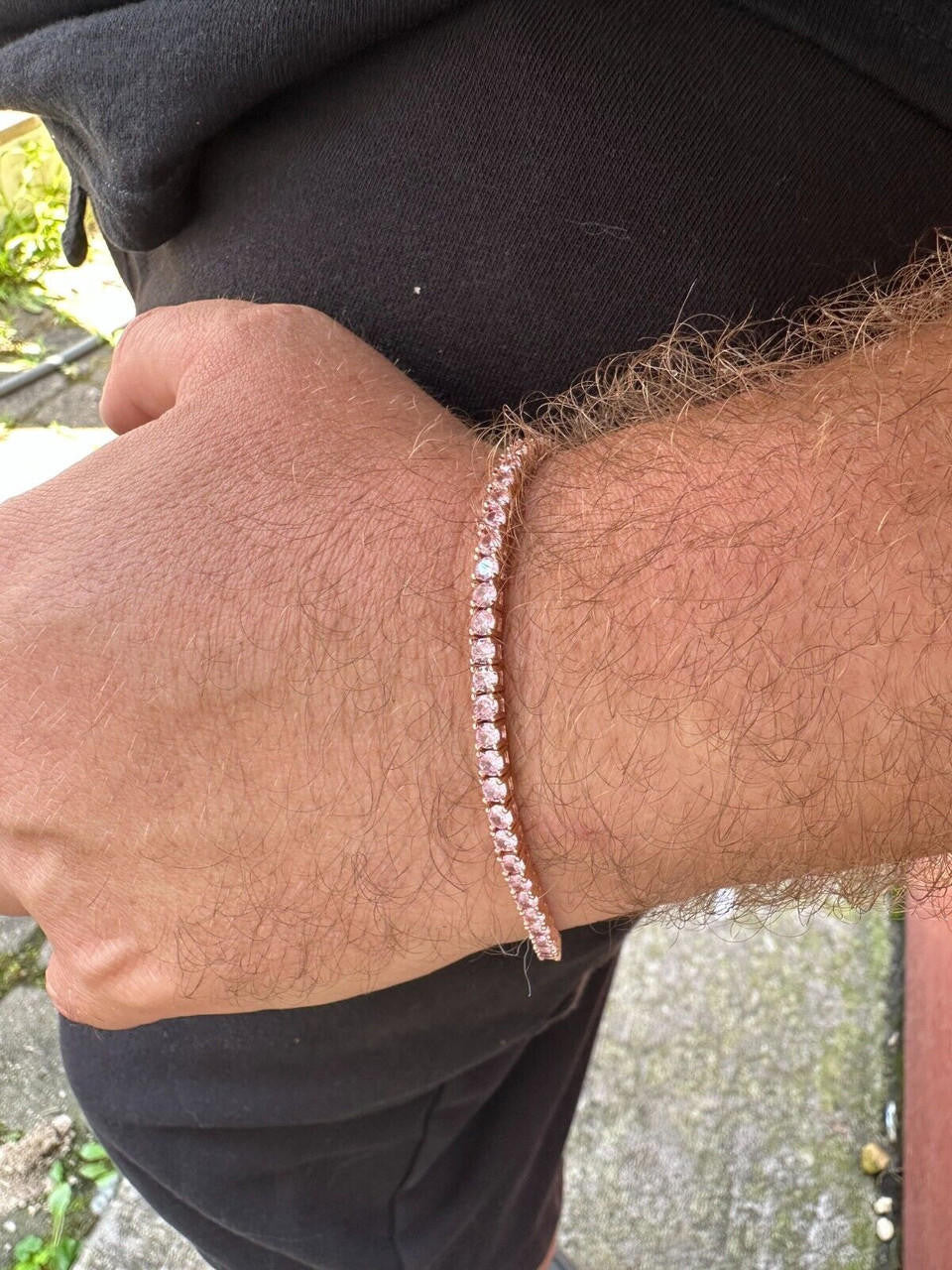 3mm Pink CZ Tennis Bracelet Real Iced 925 Sterling Silver 14k Rose Gold Plated