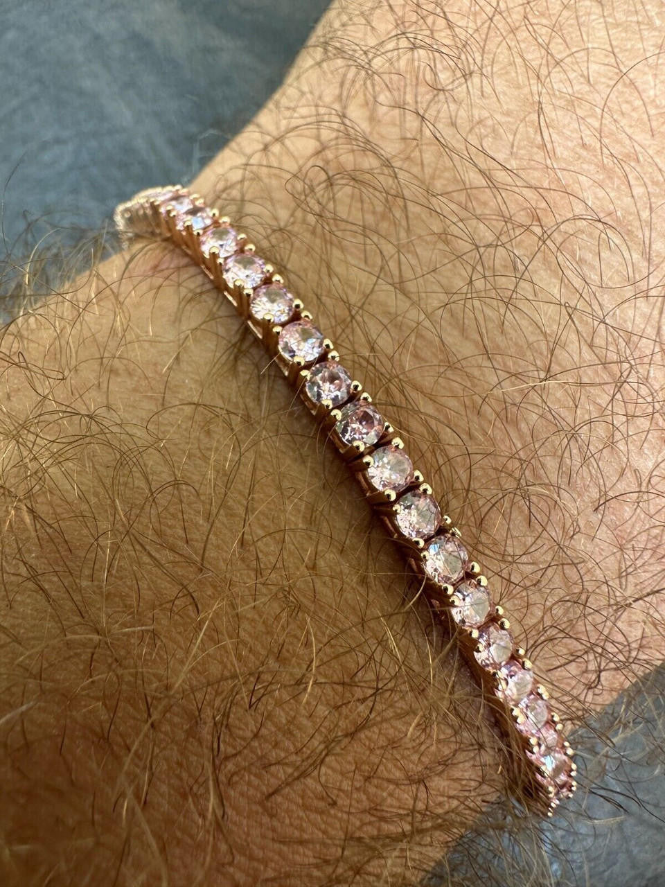 3mm Pink CZ Tennis Bracelet Real Iced 925 Sterling Silver 14k Rose Gold Plated