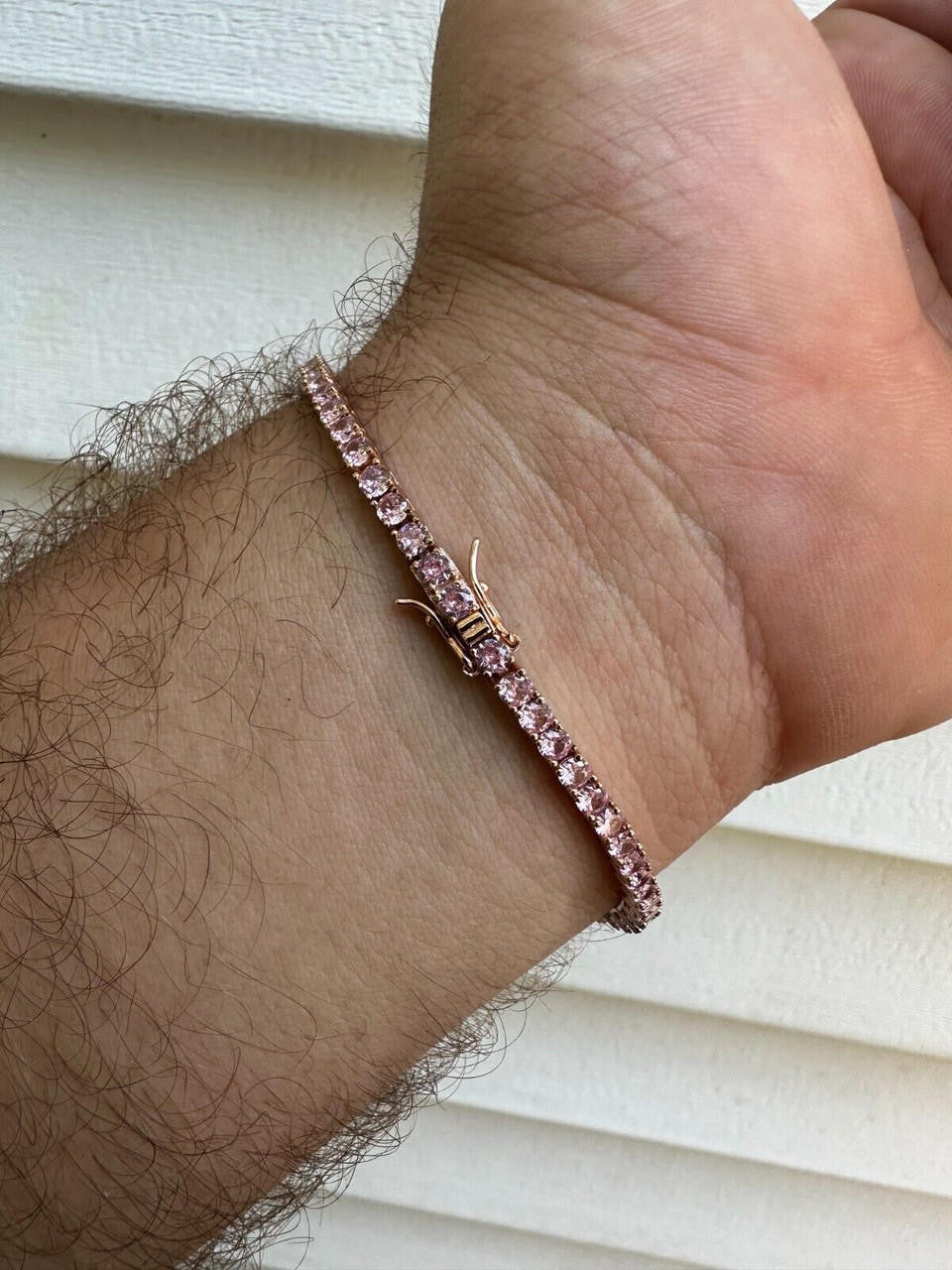 3mm Pink CZ Tennis Bracelet Real Iced 925 Sterling Silver 14k Rose Gold Plated