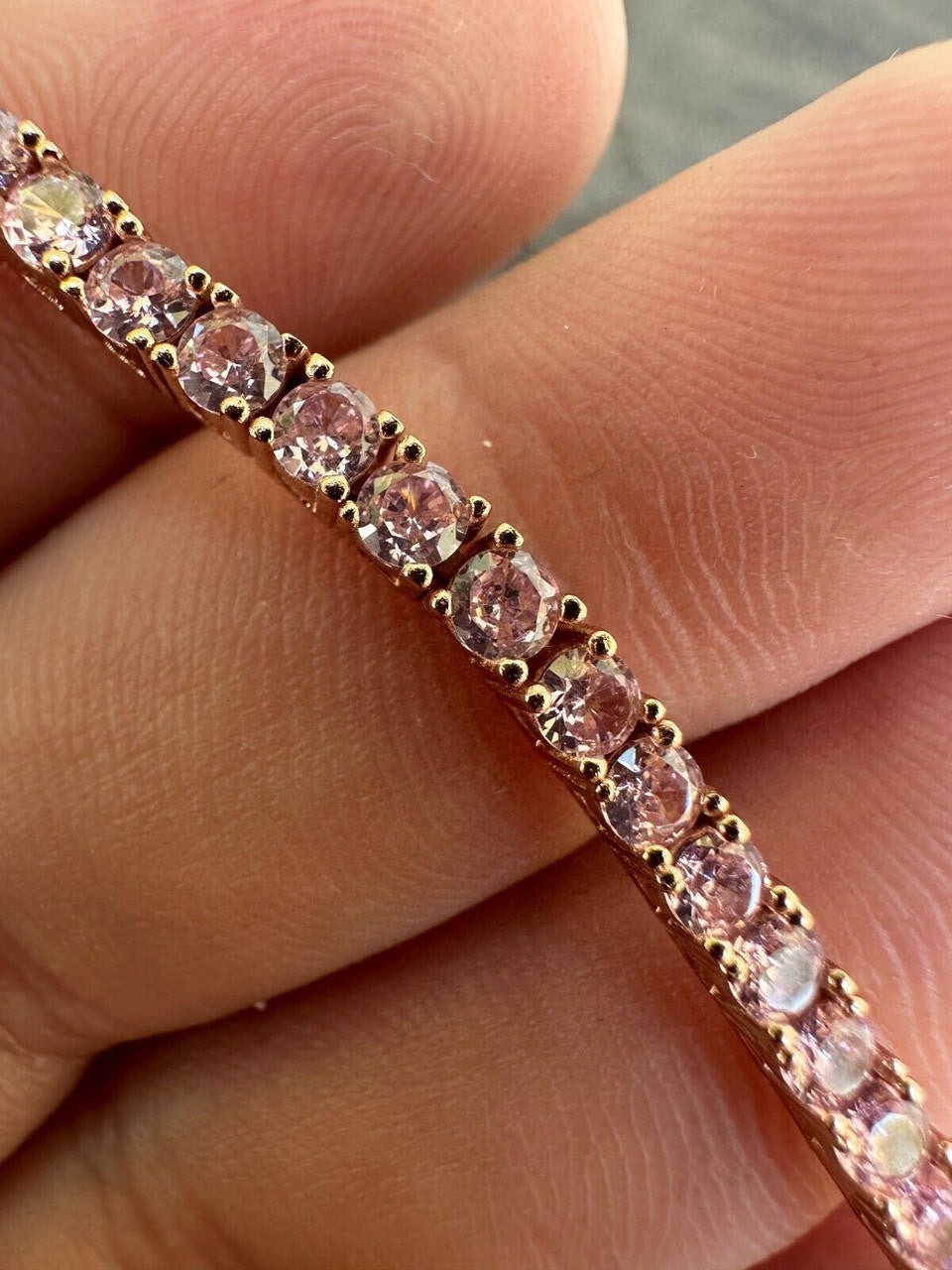 3mm Pink CZ Tennis Bracelet Real Iced 925 Sterling Silver 14k Rose Gold Plated