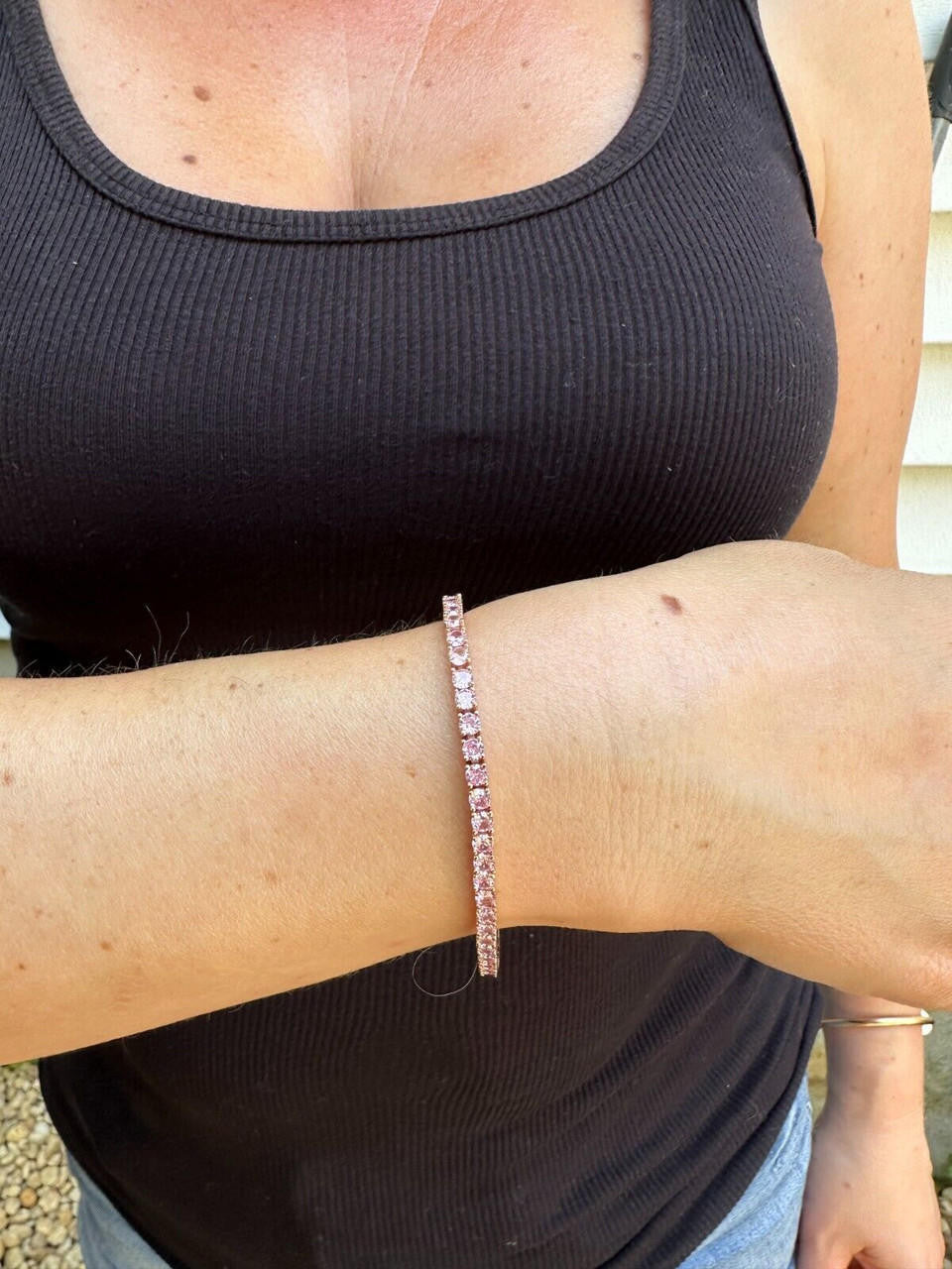 3mm Pink CZ Tennis Bracelet Real Iced 925 Sterling Silver 14k Rose Gold Plated