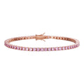 3mm Pink CZ Tennis Bracelet Real Iced 925 Sterling Silver 14k Rose Gold Plated